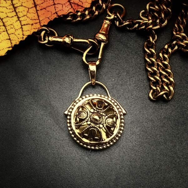 "Florentine" French Gold Antique Button Pendant - Image 11