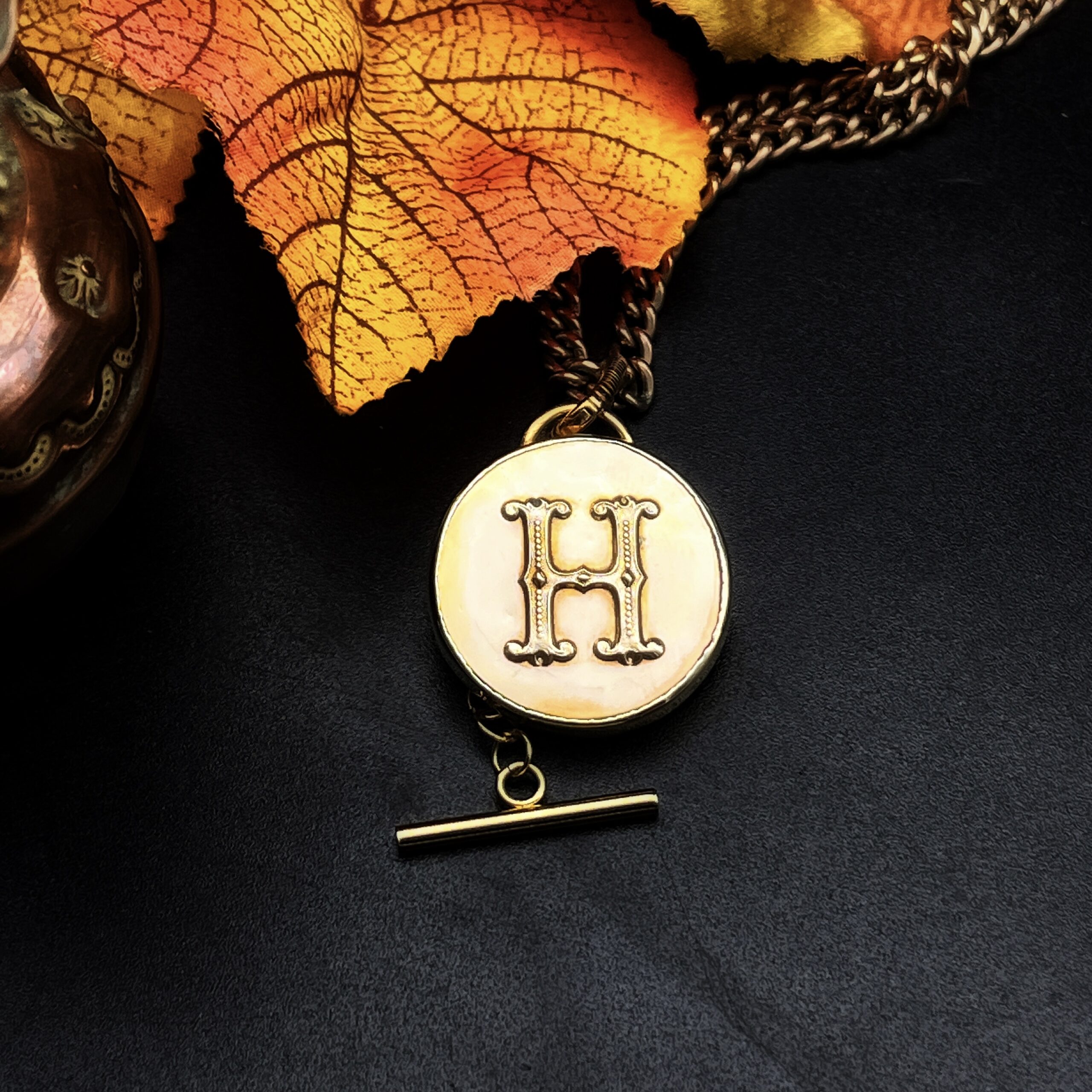 French antique button pendant "Hondrine" French Antique Monogram Button Pendant - Image 3