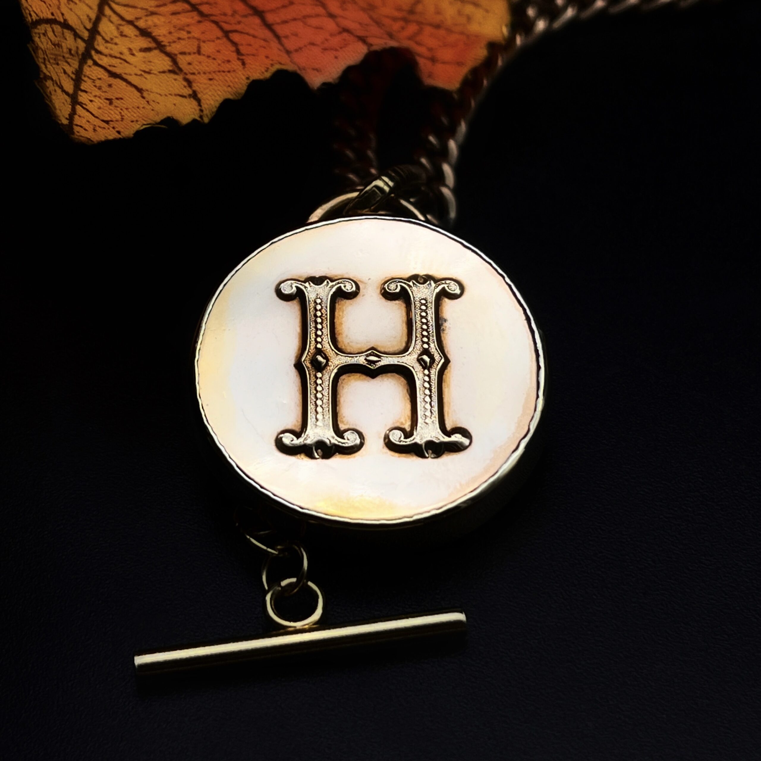 French antique button pendant "Hondrine" French Antique Monogram Button Pendant - Image 8