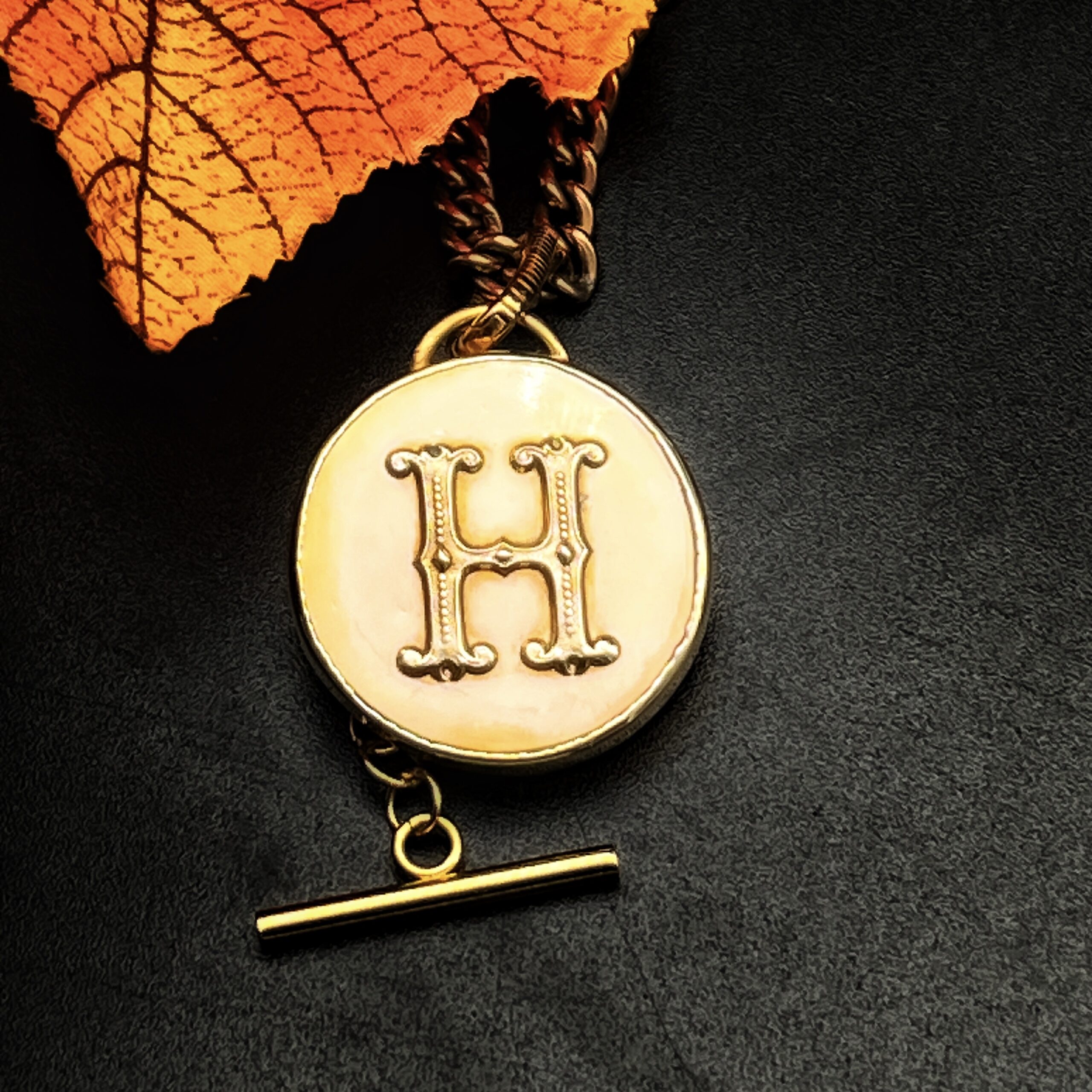 French antique button pendant "Hondrine" French Antique Monogram Button Pendant - Image 6
