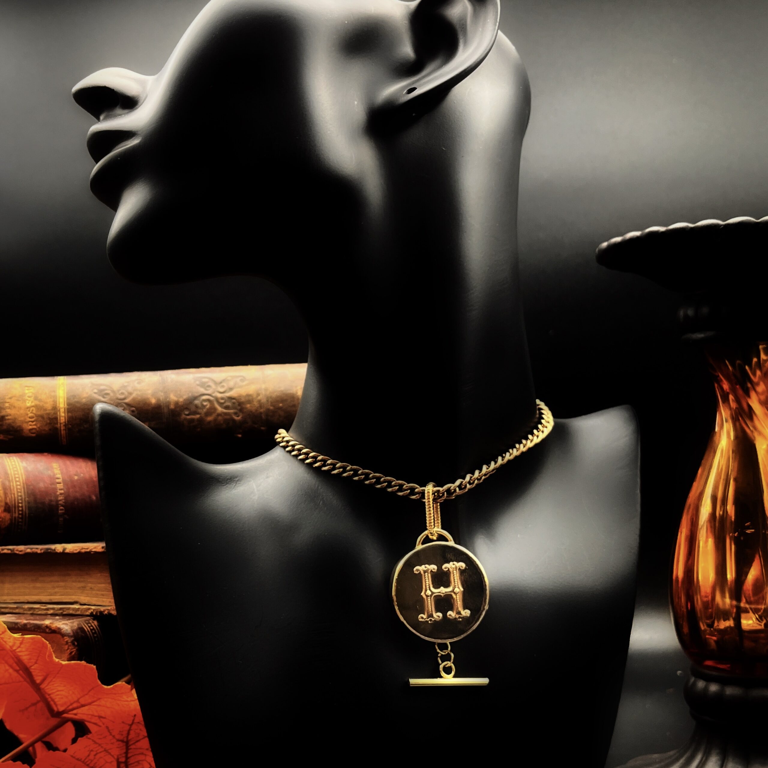 French antique button pendant "Hondrine" French Antique Monogram Button Pendant - Image 11