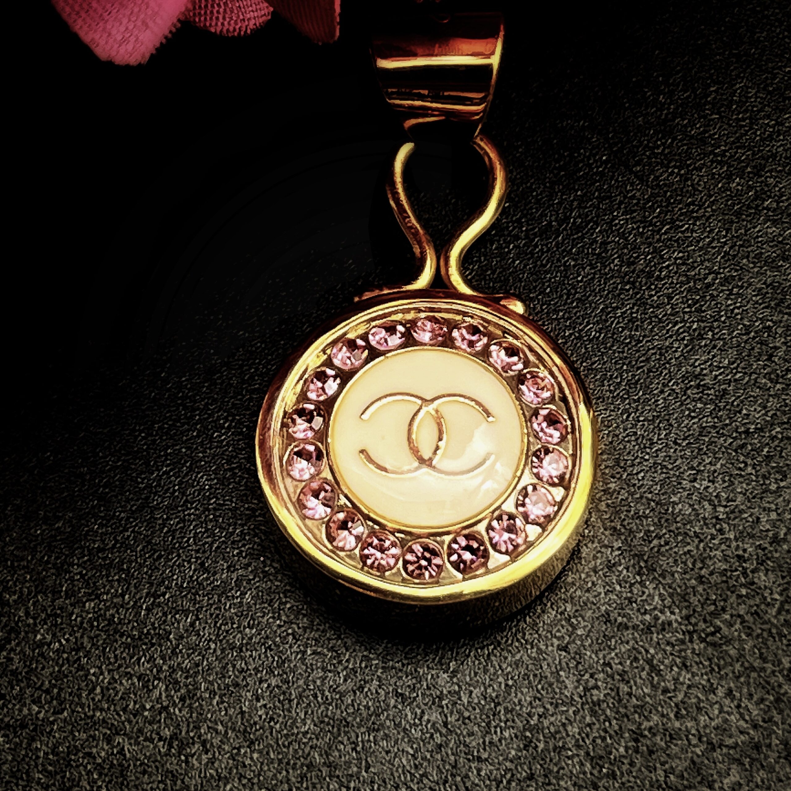 Vintage Chanel Diamond Button Pendants "Sabine" Rose Crystal Chanel Button Pendant - Image 1
