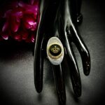 "Enrica" Black and Gold Crown button Ring - Image 10