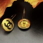 "Fleur" Vintage Chanel Black Gold Button Earrings - Image 3