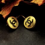 "Fleur" Vintage Chanel Black Gold Button Earrings