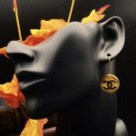 "Fleur" Vintage Chanel Black Gold Button Earrings - Image 8