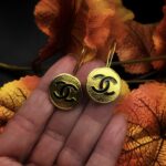 "Fleur" Vintage Chanel Black Gold Button Earrings - Image 7