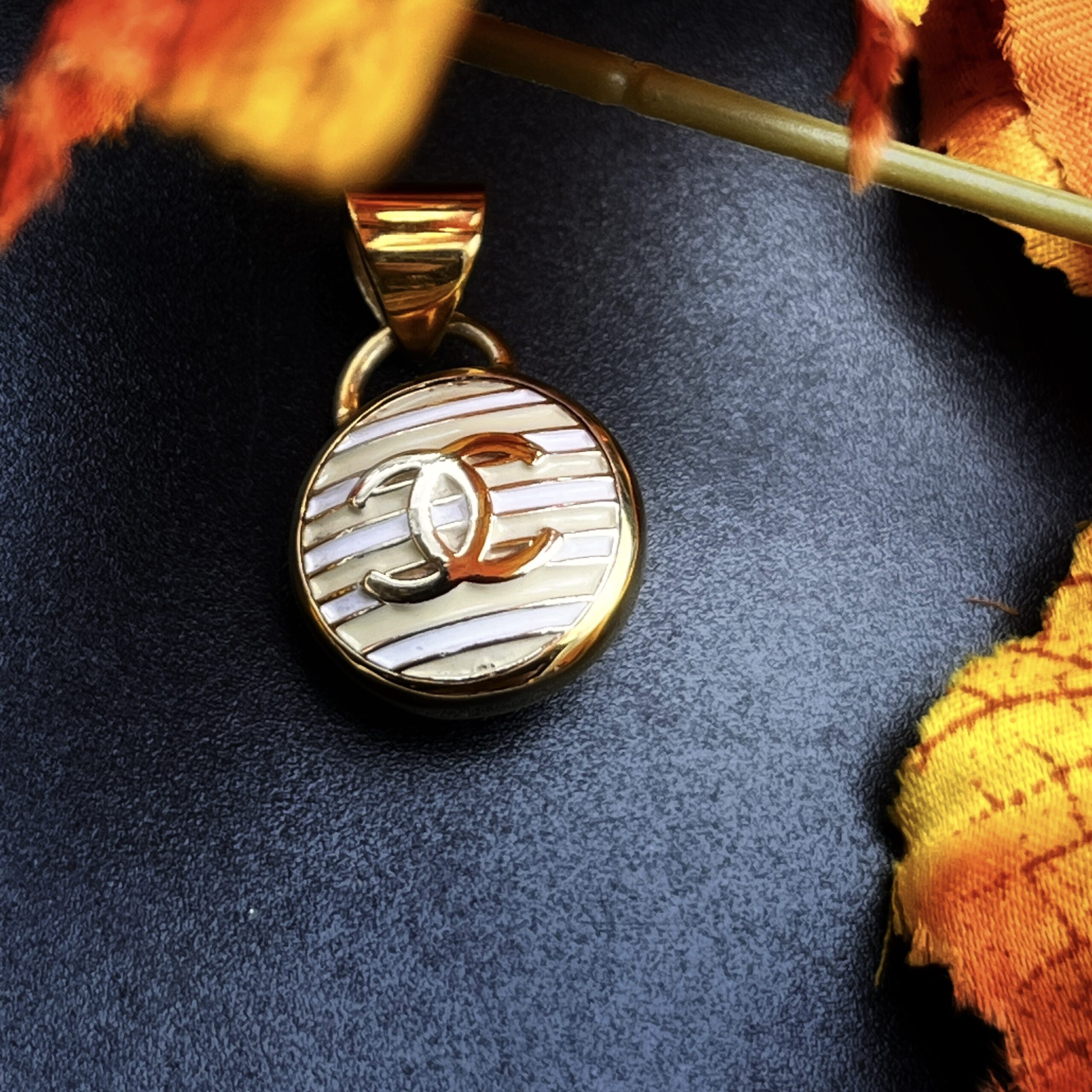 Vintage Chanel Button Pendant "Elena" Vintage Cream Gold Vintage Chanel Button Pendant - Image 1