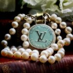 "Courtney" Pale Blue Vintage Louis Vuitton Trunk Tag Pendant