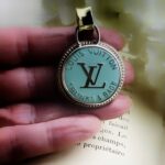 "Courtney" Pale Blue Vintage Louis Vuitton Trunk Tag Pendant - Image 9