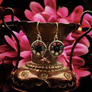 Antique French Black Glass Button Earrings