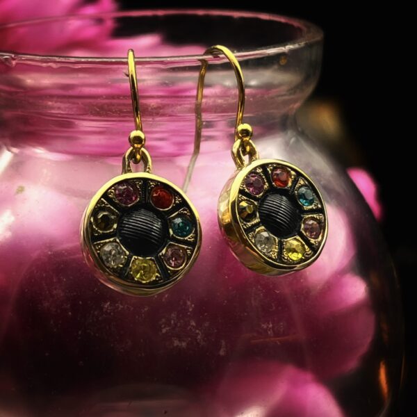 Antique French Black Glass Button Earrings