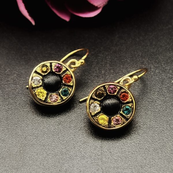 Antique French Black Glass Button Earrings