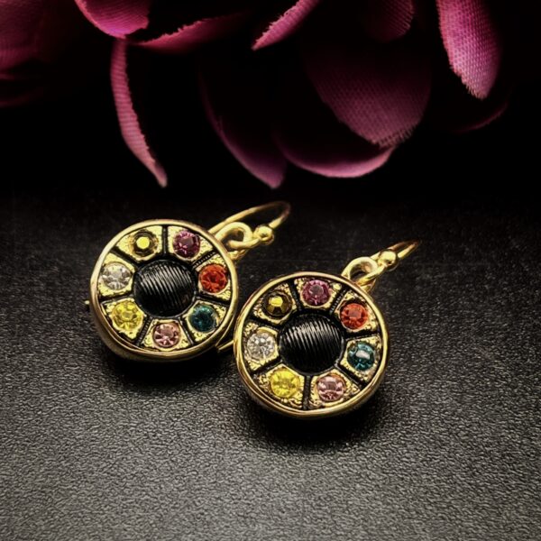 Antique French Black Glass Button Earrings