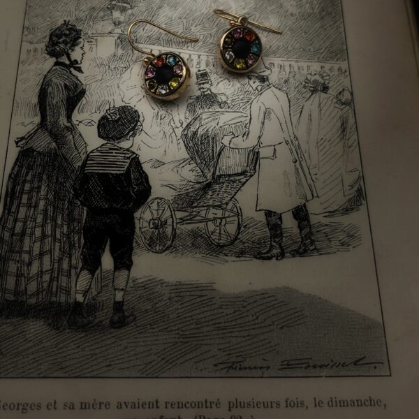 Antique French Black Glass Button Earrings