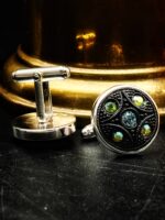 Antique Czech Black Glass Button Cuff Links