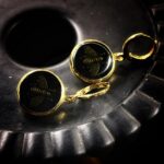 "Pascale" Black Gold Vintage Gucci Bee Button Earrings - Image 2