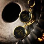 "Pascale" Black Gold Vintage Gucci Bee Button Earrings - Image 7