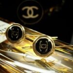 Vintage Black Gold Chanel Button Earrings