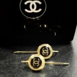"Annie" Petite Black Gold Chanel Button Earrings - Image 5