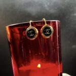 "Annie" Petite Black Gold Chanel Button Earrings - Image 14