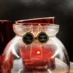 "Annie" Petite Black Gold Chanel Button Earrings - Image 13