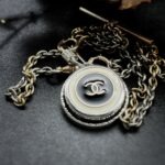 Vintage Black White Chanel Button Pendant