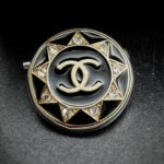 Vintage Black Crystal Chanel Button Brooch