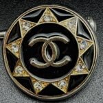 Vintage Black Crystal Chanel Button Brooch