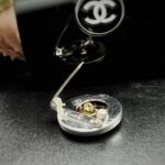 Vintage Black Crystal Chanel Button Brooch