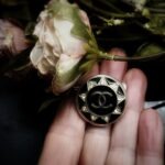 Vintage Black Crystal Chanel Button Brooch