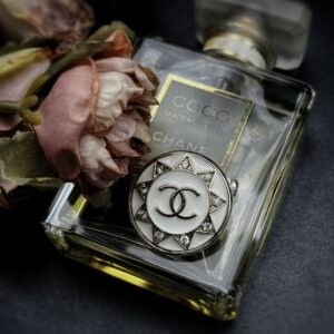 Vintage White Crystal Chanel Button Brooch