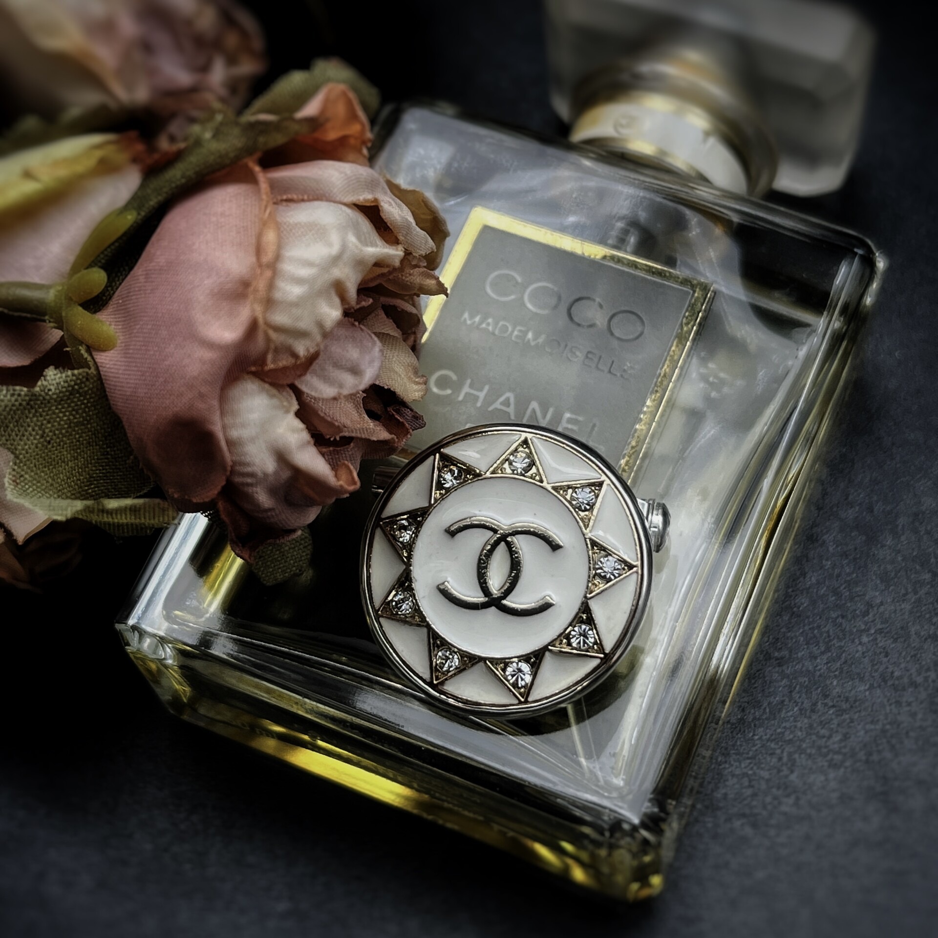 Vintage White Crystal Chanel Button Brooch Vintage White Crystal Chanel Button Brooch