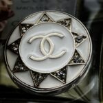 Vintage White Crystal Chanel Button Brooch