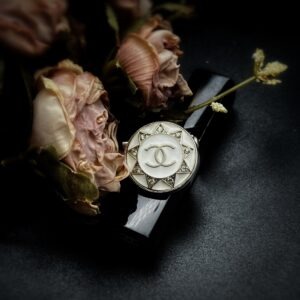 Vintage White Crystal Chanel Button Brooch