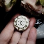 Vintage White Crystal Chanel Button Brooch