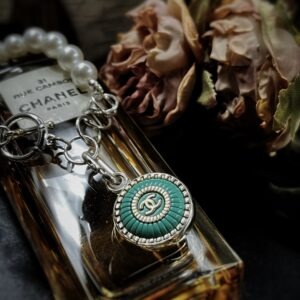Vintage Chanel Silver Pearl Button Charm Bracelet