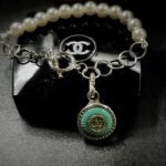 Vintage Chanel Silver Pearl Button Charm Bracelet