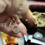 Vintage Chanel Silver Beaded Button Charm Bracelet