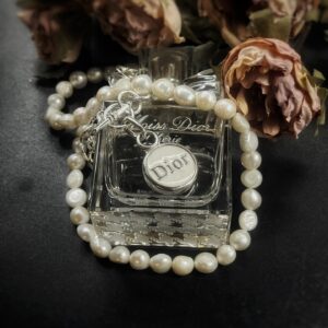 Vintage 1960s Dior Button Pendant with Silver and Pearl Necklace.