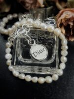 Vintage 1960s Dior Button Pendant with Silver and Pearl Necklace.