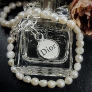 Vintage 1960s Dior Button Pendant with Silver and Pearl Necklace.