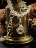 Vintage 1960s Dior Button Pendant with Silver and Pearl Necklace.