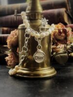 Vintage 1960s Dior Button Pendant with Silver and Pearl Necklace.