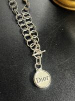 Vintage 1960s Dior Button Pendant with Silver and Pearl Necklace.