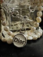 Vintage 1960s Dior Button Pendant with Silver and Pearl Necklace.