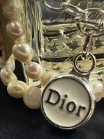 Vintage 1960s Dior Button Pendant with Silver and Pearl Necklace.