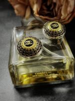 Black Chanel Domed Button Clip On Earrings