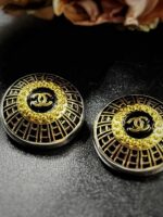 Black Chanel Domed Button Clip On Earrings