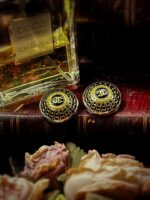 Black Chanel Domed Button Clip On Earrings